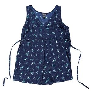 Stork &‎ Babe Small Blue Floral Sleeveless Floral Long Top Empire Waist